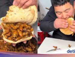 Ngeri! Pria Ini Mukbang Burger Isi Ulat Sagu Goreng